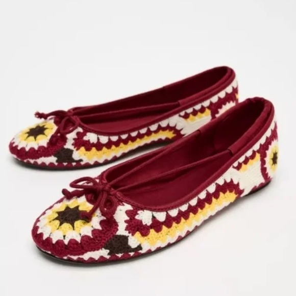 ZARA yellow & red crochet ballet flats - Picture 1 of 6